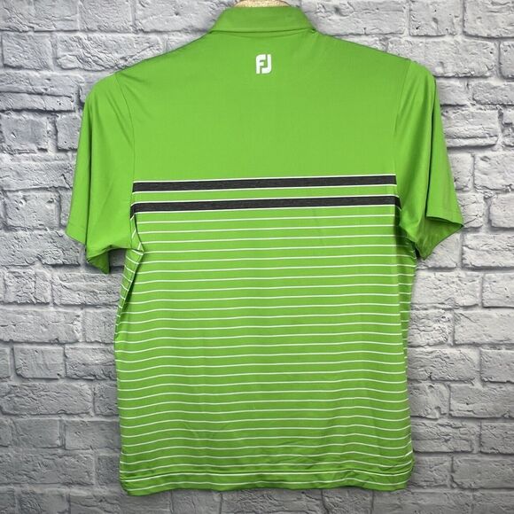 FootJoy FJ Men Lime‎ Green Performance Button Golf Polo Logo Shirt Size Large - Picture 3 of 6